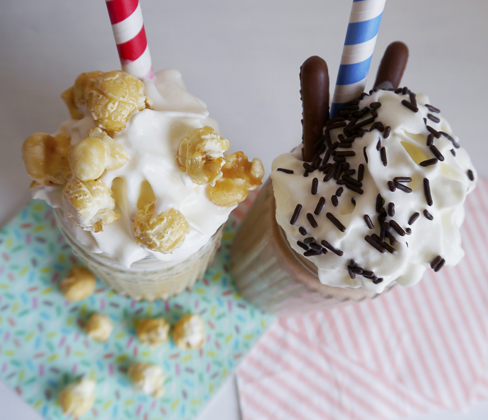 Milk Shakes blog birthday, blogging duo, Edinburgh bloggers, Scottish bloggers, blogger style, milks shakes, milkshake recipes, food styling, Ellie Kate Grey, customised dolls, personalised illustrations, Nutella peanut butter banana milkshake, toffee popcorn milkshake, movie milkshake, Roller Shakes, food styling, colourful straws, hard shake recipes