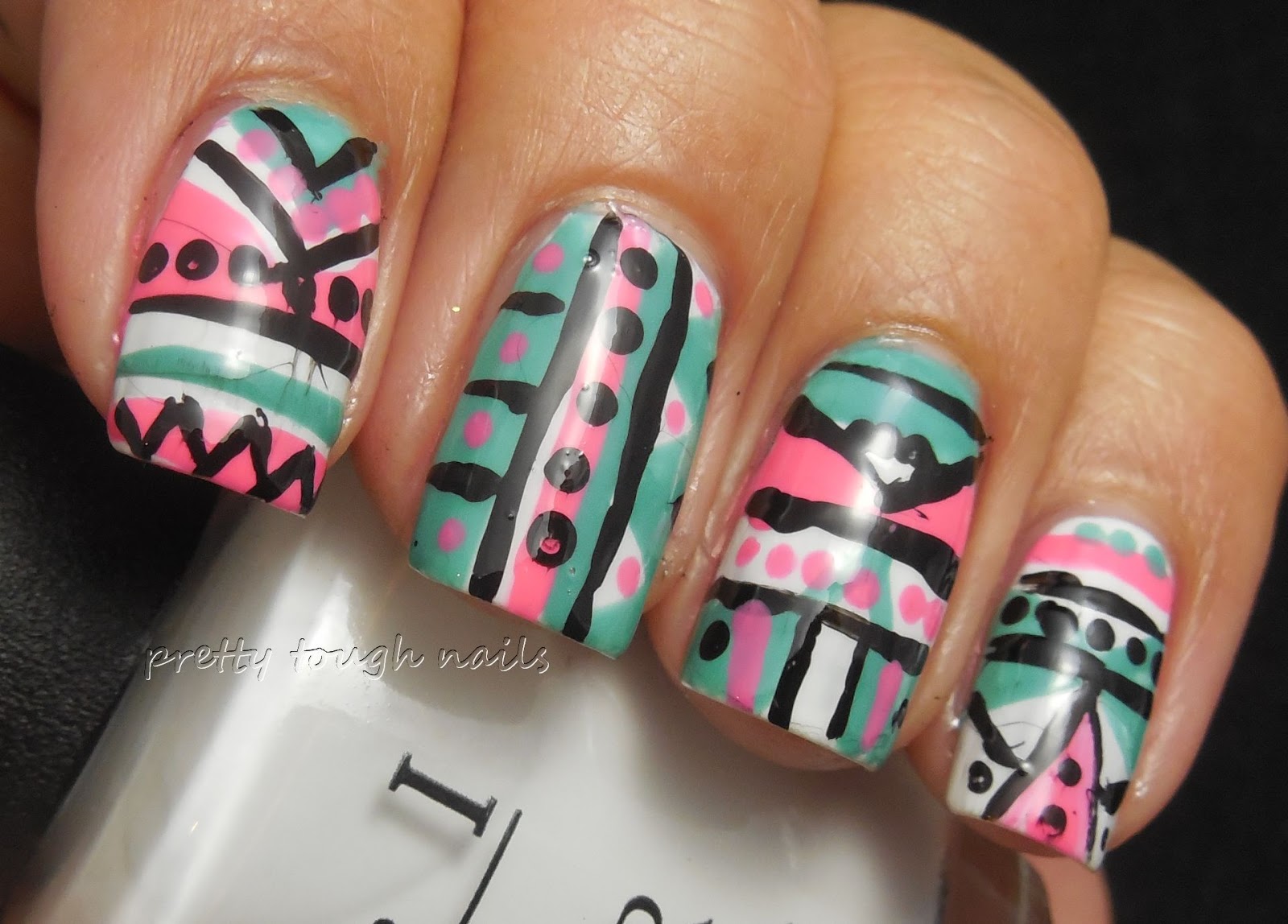 ::pretty::tough::nails::: #31DC2013 Tribal Print Nails In Slate Green ...