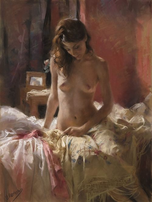 Vicente Romero pinturas mulheres impressionistas seminuas peladas Levantando da cama