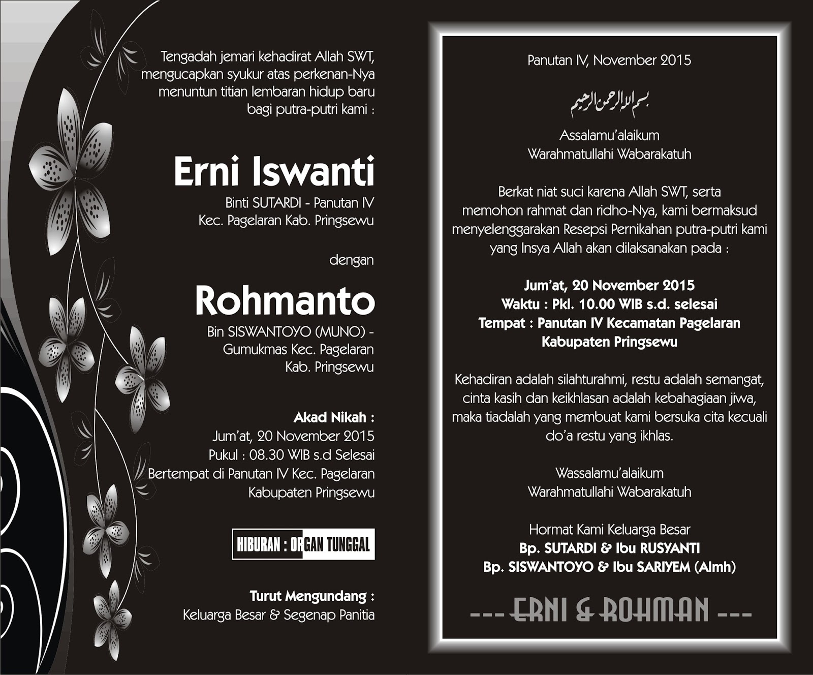 Contoh Undangan Pernikahan Hitam Putih | Ruang Ilmu