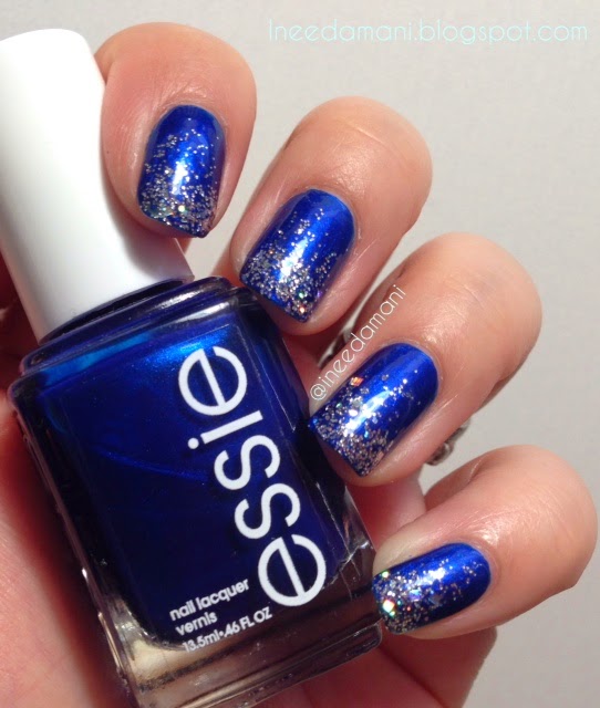 essie aruba blue and silver glitter gradient nails