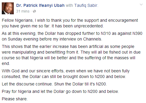 Ifeanyi Ubah and the dollar