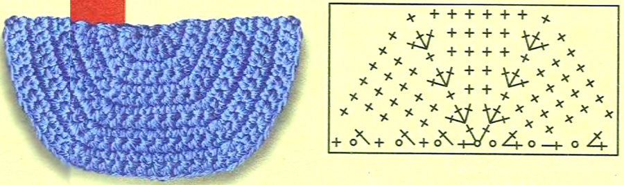 Схема для вязания половинки шестиугольника для клапана сумки