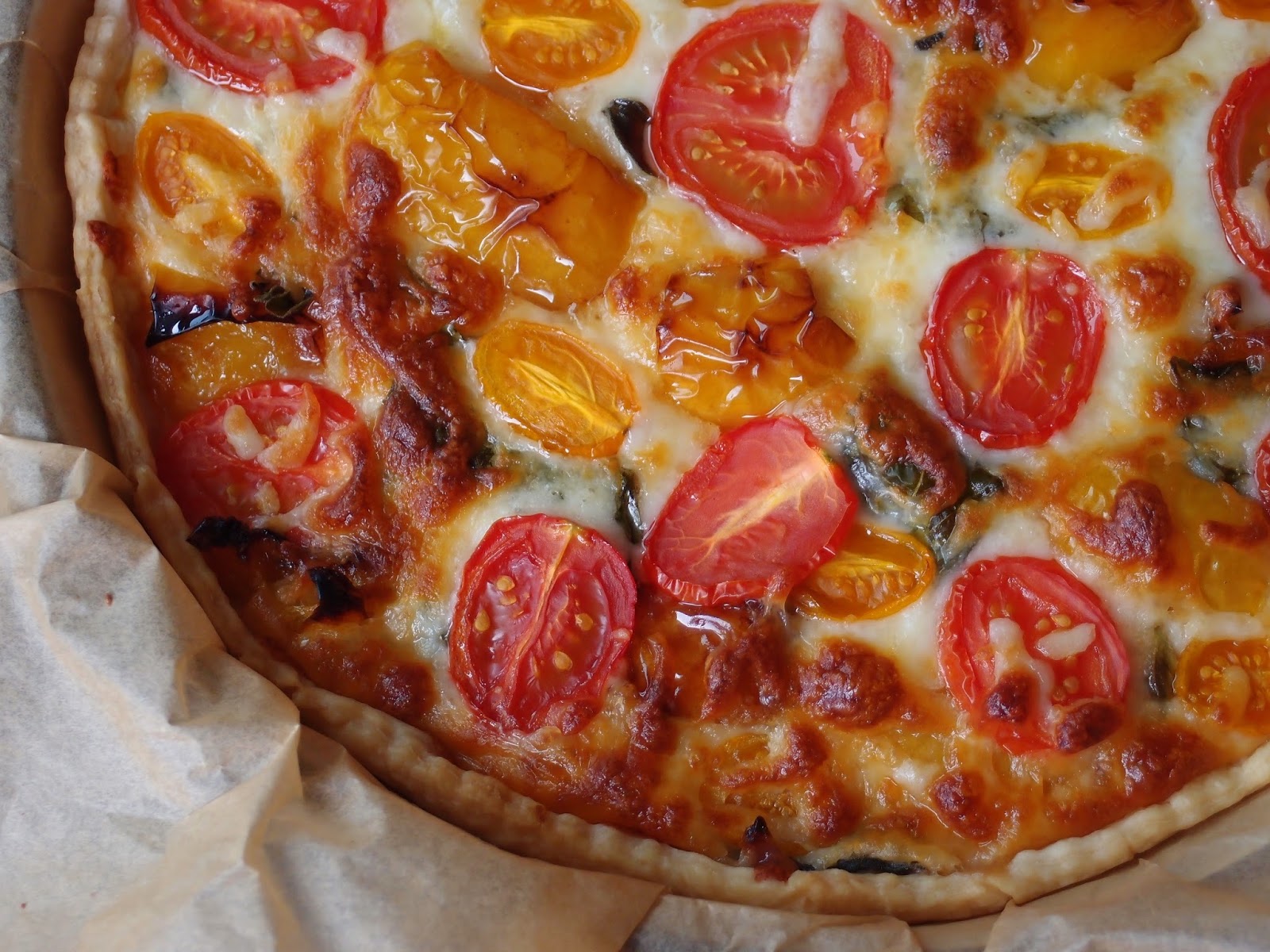 The VegHog Red onion, tomato and pepper tart