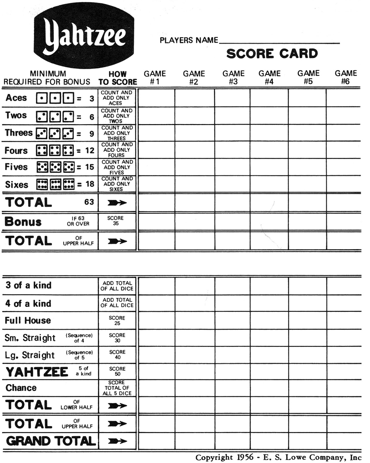 Yahtzee Rules Printable - Printable World Holiday