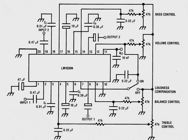 Stereo Tone Control using LM1036