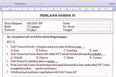 Soal Ulangan Harian Pai Kelas 6 Semester 2 K 13 Http Philosophymumbai9 Blogspot Com