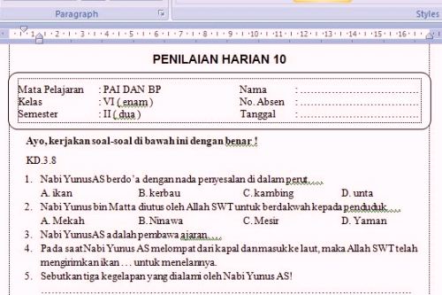 Soal Ulangan Harian Pai Kelas 6 Semester 2 K13