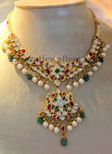 Trendy Pachhi Gemstone Necklace - Jewellery Designs