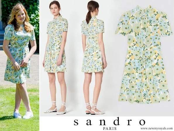 Princess Alexia wore SANDRO short sleeve high neck silk dress