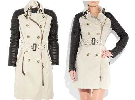 Leather-sleeved cotton-twill trench coat by Burberry Prorsum