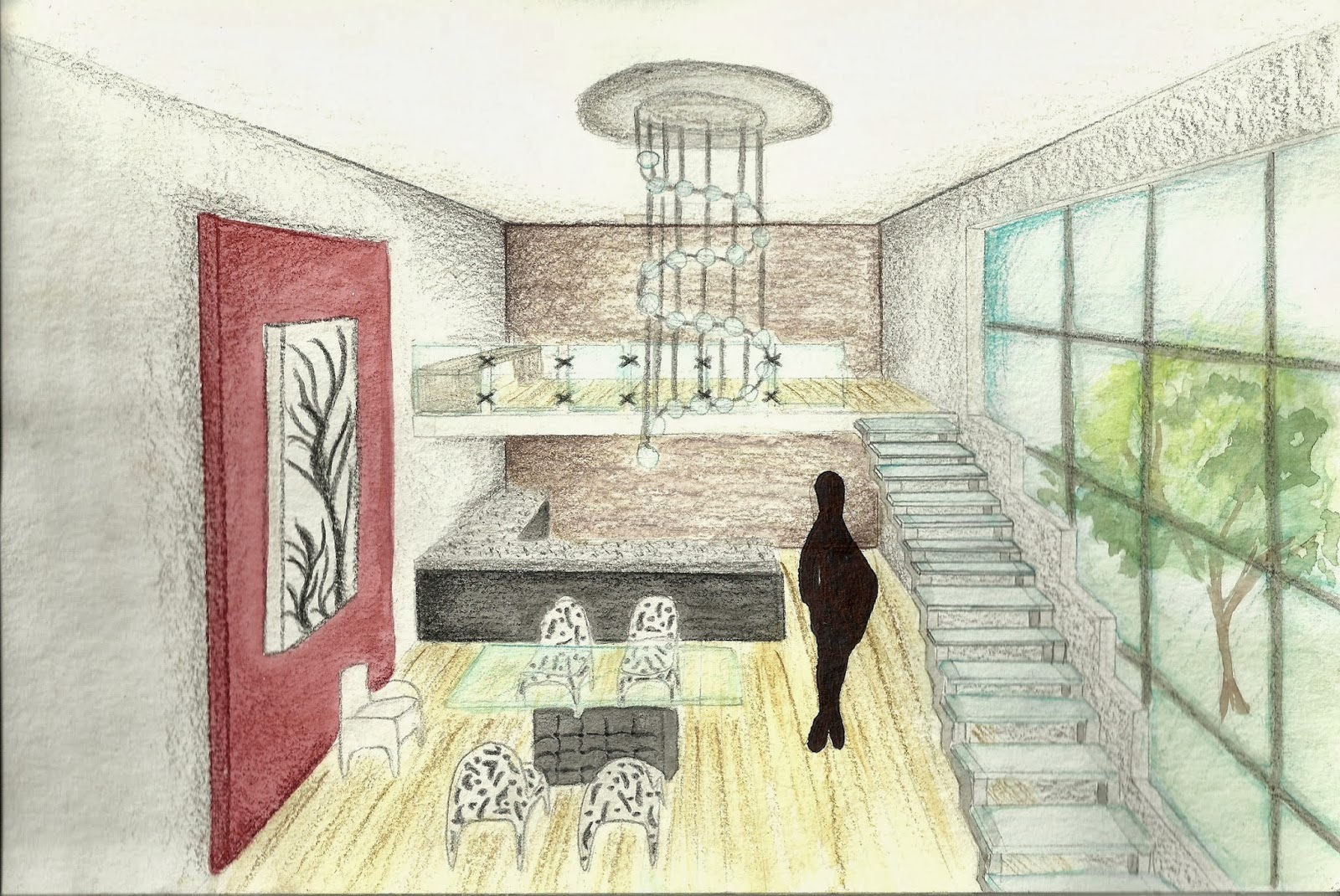 Dibujo perspectiva y color: Parcial (dos puntos de fuga) y escalera