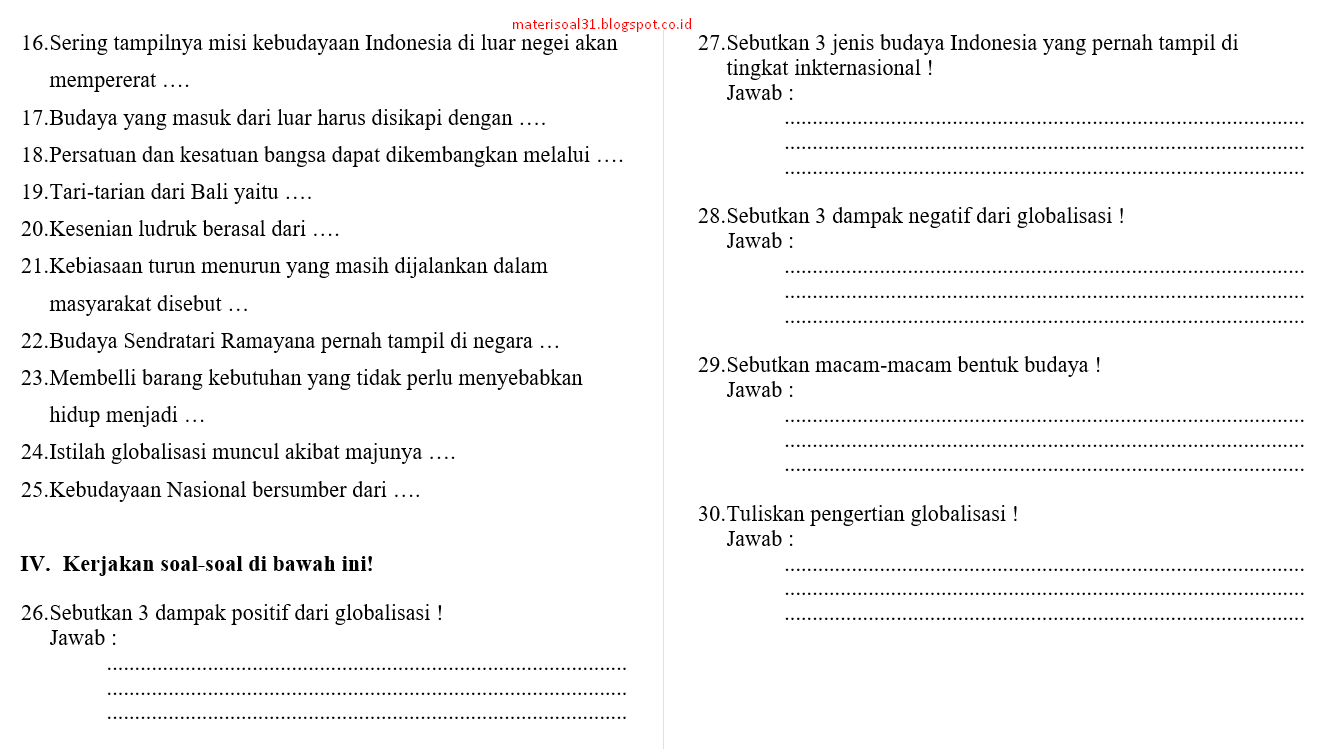 Soal Pkn Kelas 4 Sd Ulangan Harian 2 Materi Soal 31
