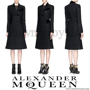 Kate Middleton Style Alexander McQueen Velvet Trim Double Breasted Wool Coat