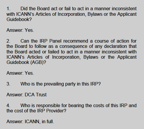 Page 18 of IRP decision between DotConnectAfrica Trust (DCA Trust) and ICANN