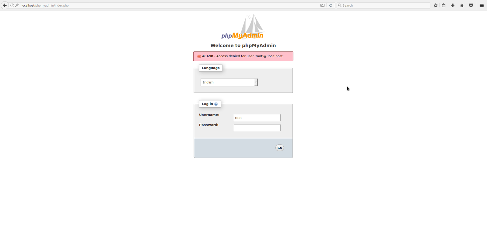 Phpmyadmin access denied for user. Пустая phpmyadmin 2025.