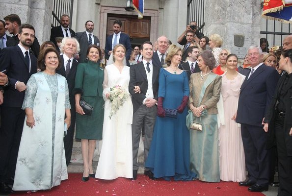 Crown Princess Victoria wore HM Conscious Exclusive dress. Queen Sofia at Filip Karadjordjevic wedding.