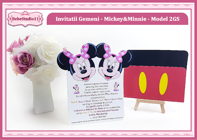 invitatii botez fara foto gemeni Mickey-Minnie