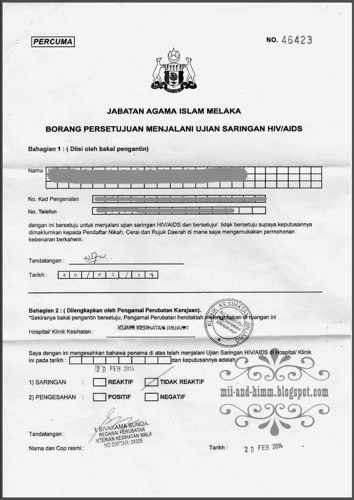 Hiv test pra perkahwinan