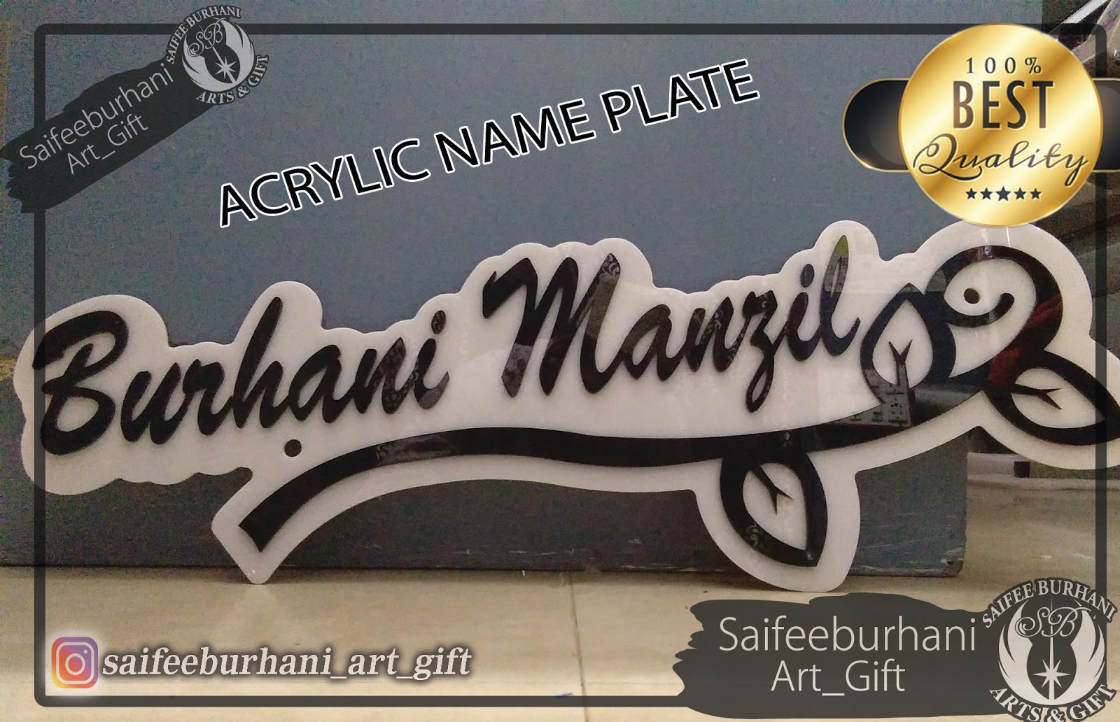 Saifee Burhani Art Laser Acrylic Name Plate For Your House