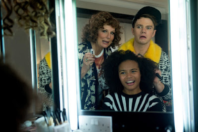 Jennifer Saunders, Chris Colfer and Indeyarna Donaldson-Holness in Absolutely Fabulous: The Movie