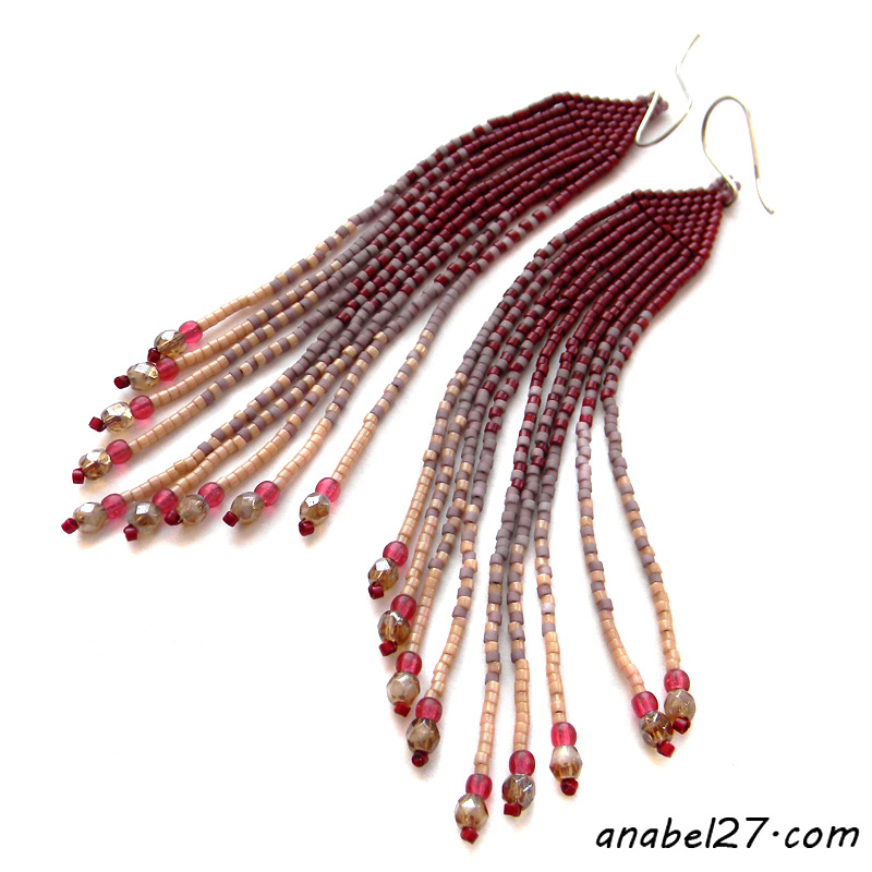 Длинные бисерные серьги Seed bead earrings beadwork jewelry