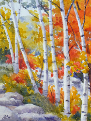 river birch tree trees watercolor fall fine birches paintings autumn painting landscape landscapes oil zeh print line mountains janet larger