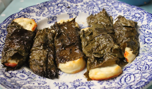 Halloumi wrapped in vine leaves