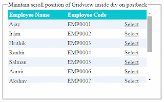 Maintain scroll position of GridviewRepeater inside DivPanel using jquery on postback in Asp.Net AJAX UpdatePanel