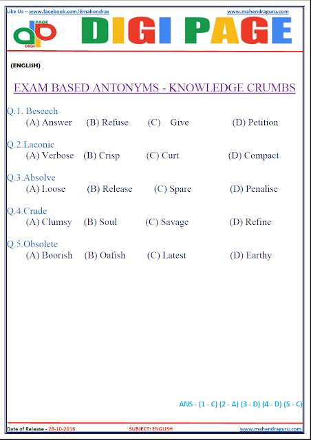 DP | ANTONYMS | 28 - Oct - 16 DP | ANTONYMS | 28 - Oct - 16