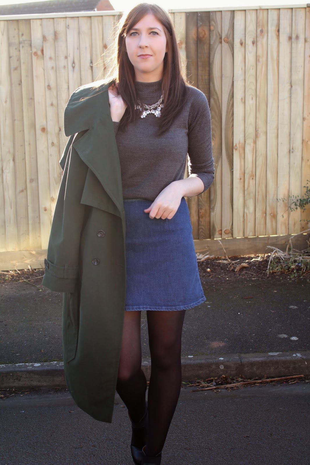 asseenonme, asos, primark, trenchcoat, wiw, whatimwearing, ootd, outfitoftheday, lotd, lookoftheday, alineskirt, denimskirt, rollneck, fbloggers, fblogger, fashionbloggers, fashion, chelseaboots, necklace,  halcyonevelvet