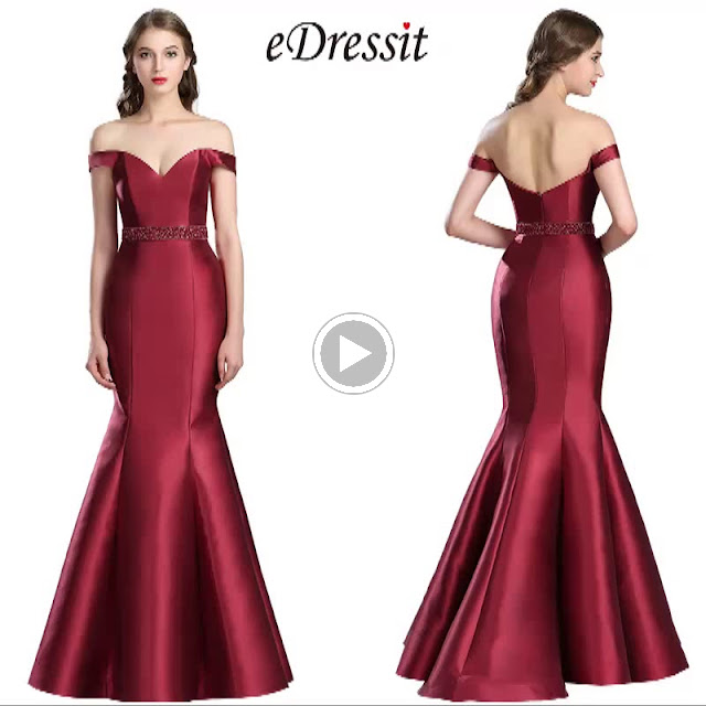  red off shoulder mermaid prom dress