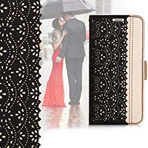 Phone XR Wallet Case, [Luxurious Romantic Carved Flower] Leather Wallet Case [Inside Makeup Mirror] 