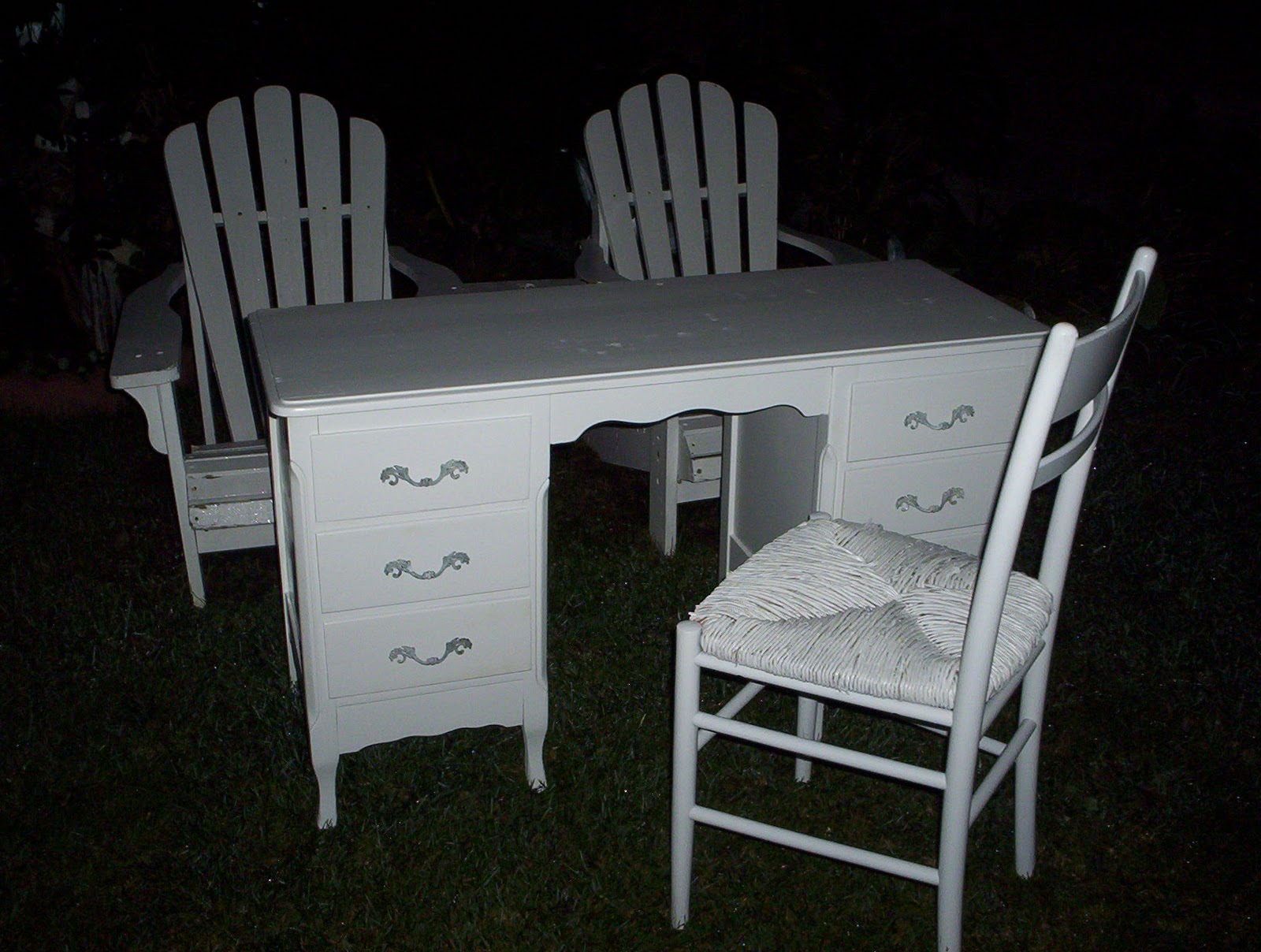 Shabby To Chic Treasures White Desk and Chair with side/accent Table