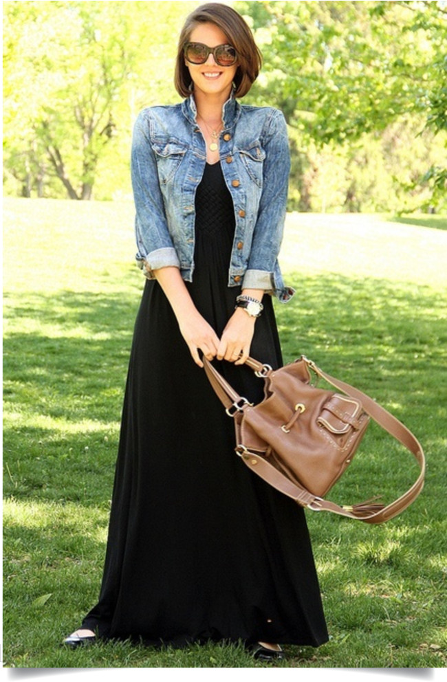 vestido preto jaqueta jeans