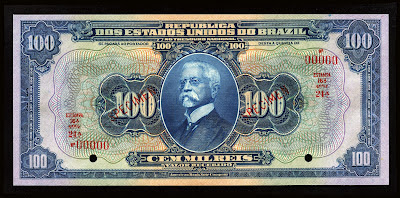Brazil Currency 100 Mil Reis Cruzado Cruzeiro Real Reais banknote bill