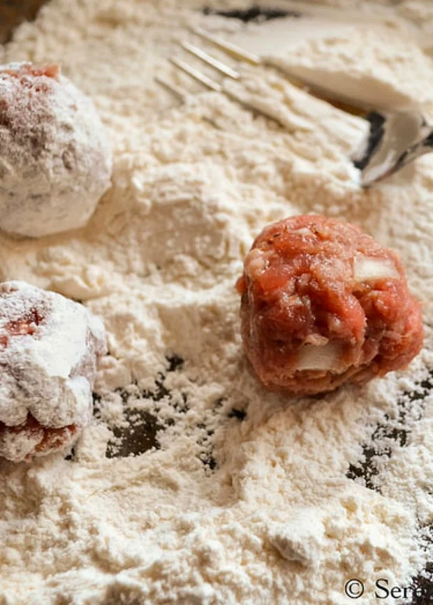 Swedish Meatballs coated in flour.
