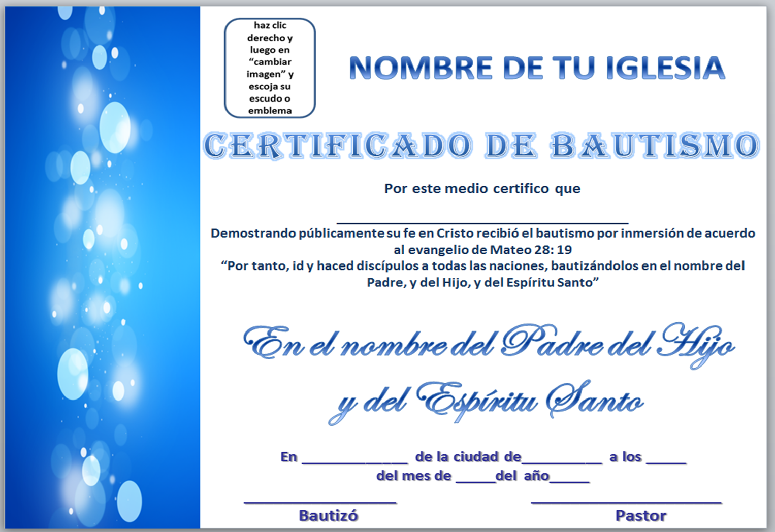certificado de bautismo