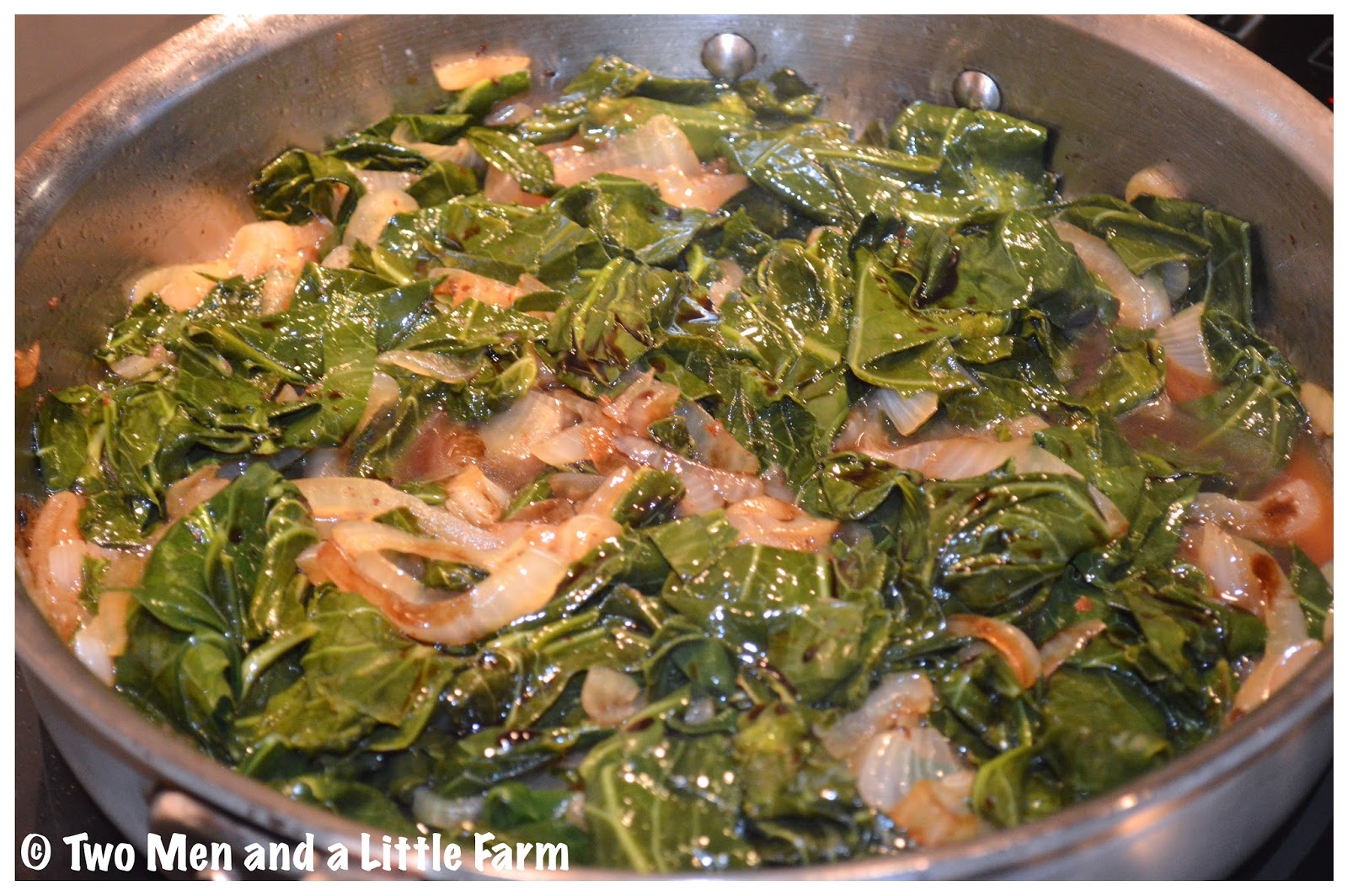 Two Men and a Little Farm COLLARD GREENS WITH BACON AND ONIONS