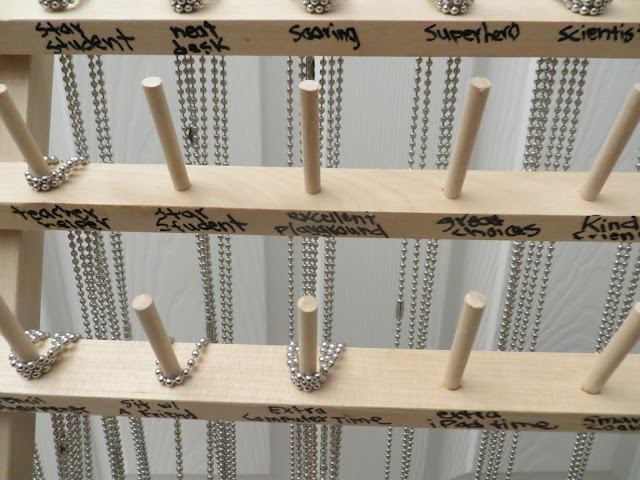 Ways to store and organize brag tags (a positive classroom management tool).