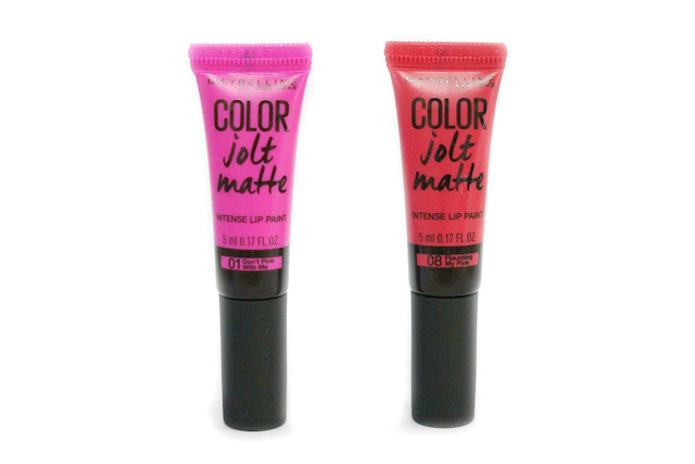 Maybelline Color Jolt Matte Intense Lip Paint in 01 Don't Pink With Me and 08 Flaunting My Pink