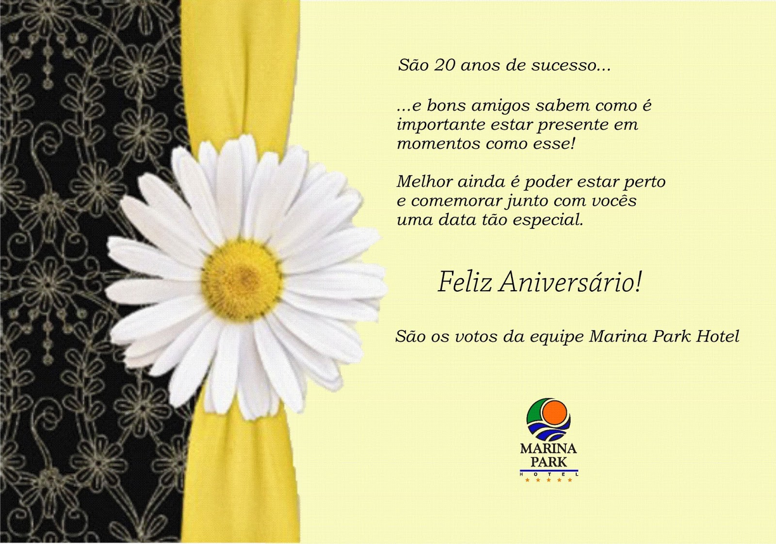 Cartão de Aniversário para empresa parceira do Marina Park Hotel