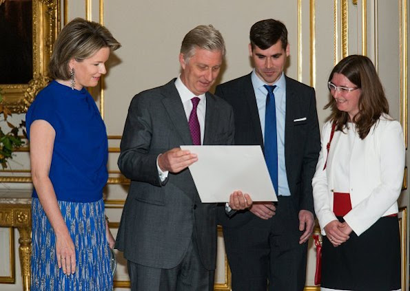 Queen Mathilde and King Philippe hosted a royal reception for the newly appointed suppliers. Natan top and skirt