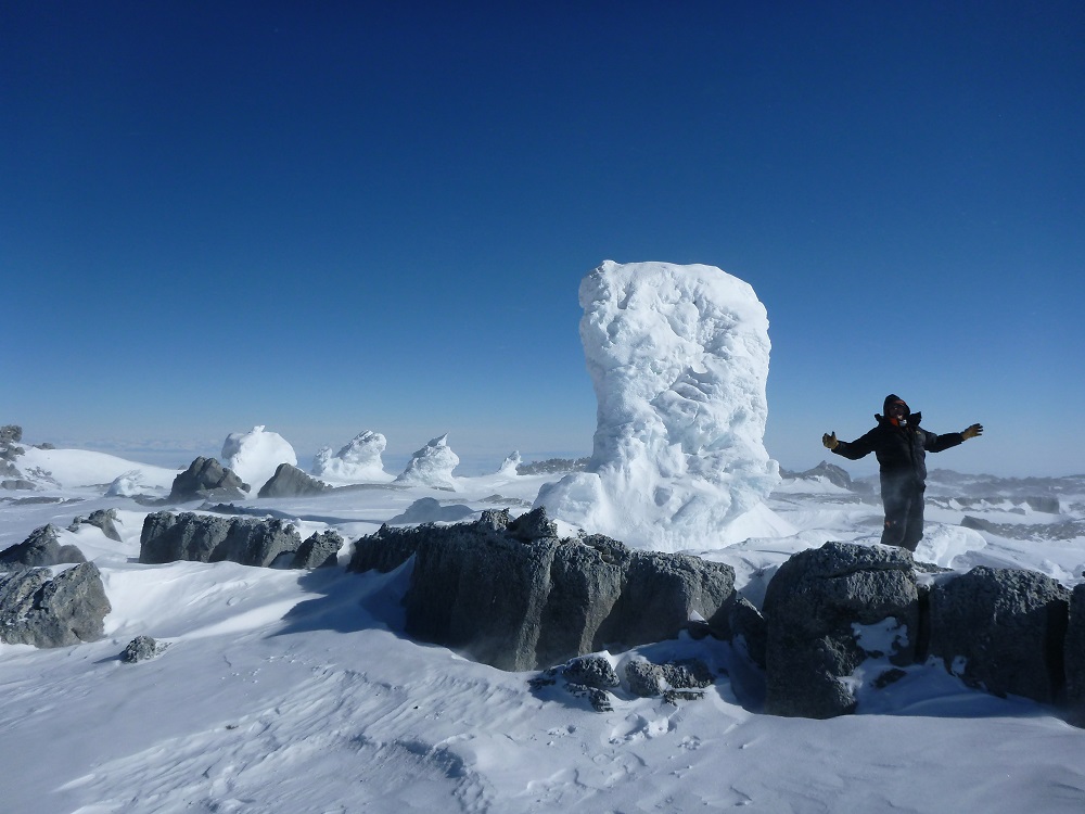 Ice fumerole on mount erebus volcano