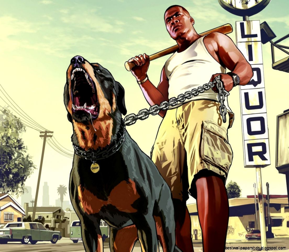 Download GTA 5 Franklin With A Rottweiler Wallpaper For Samsung