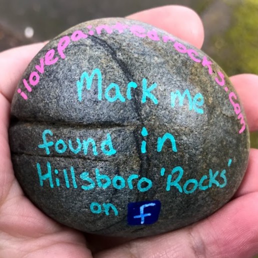 Example of how to label your rocks for the hide and seek rock game with Posca pens