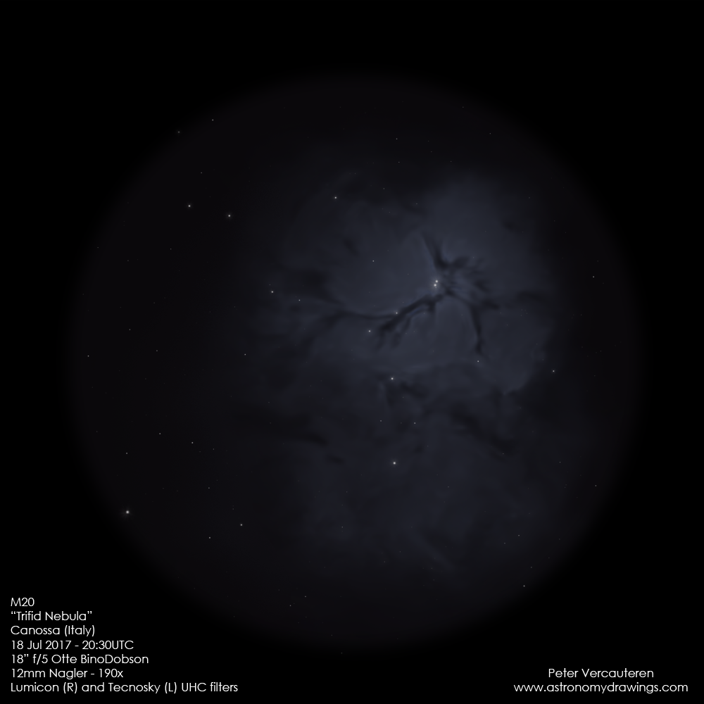 Astronomydrawings: M20: the fascinating Trifid Nebula