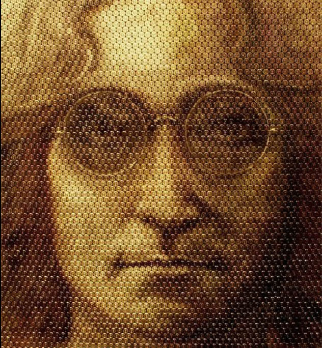 portrait of john lennon made from bullet casings