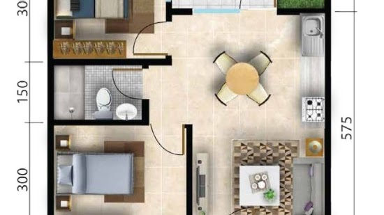 Lingkar Warna 2 Denah Rumah Minimalis Ukuran 7x15 Meter 3 Kamar Tidur 1 Lantai Tampak Depan
