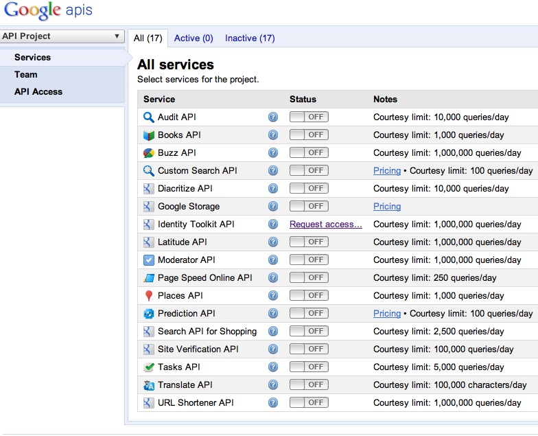  ex ample of online services all services of google s api from apis 